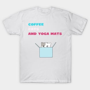 Coffee cats and yoga mats funny yoga and cat drawing T-Shirt